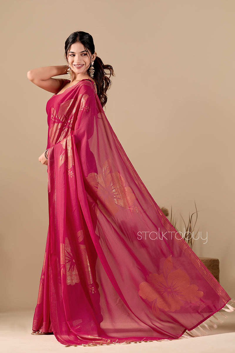 Pink Foil Printed Georgette Saree