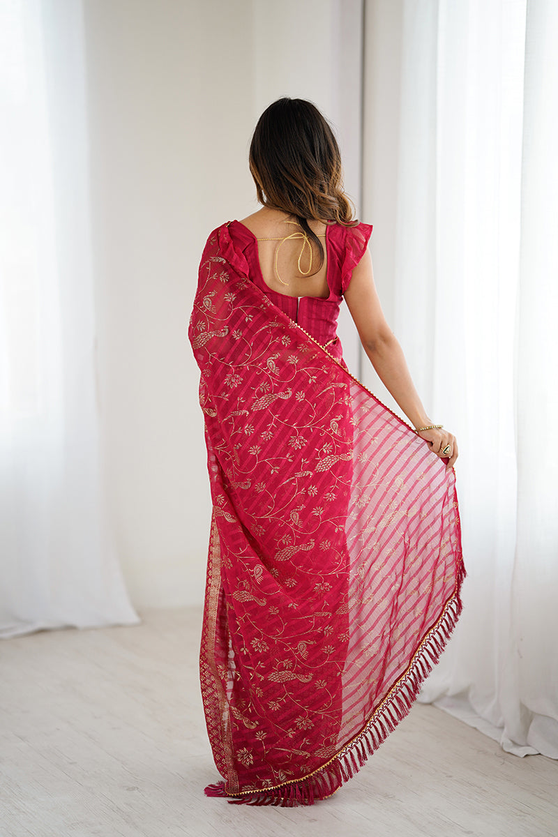 Pink Foil Printed Gharchola Georgette Saree