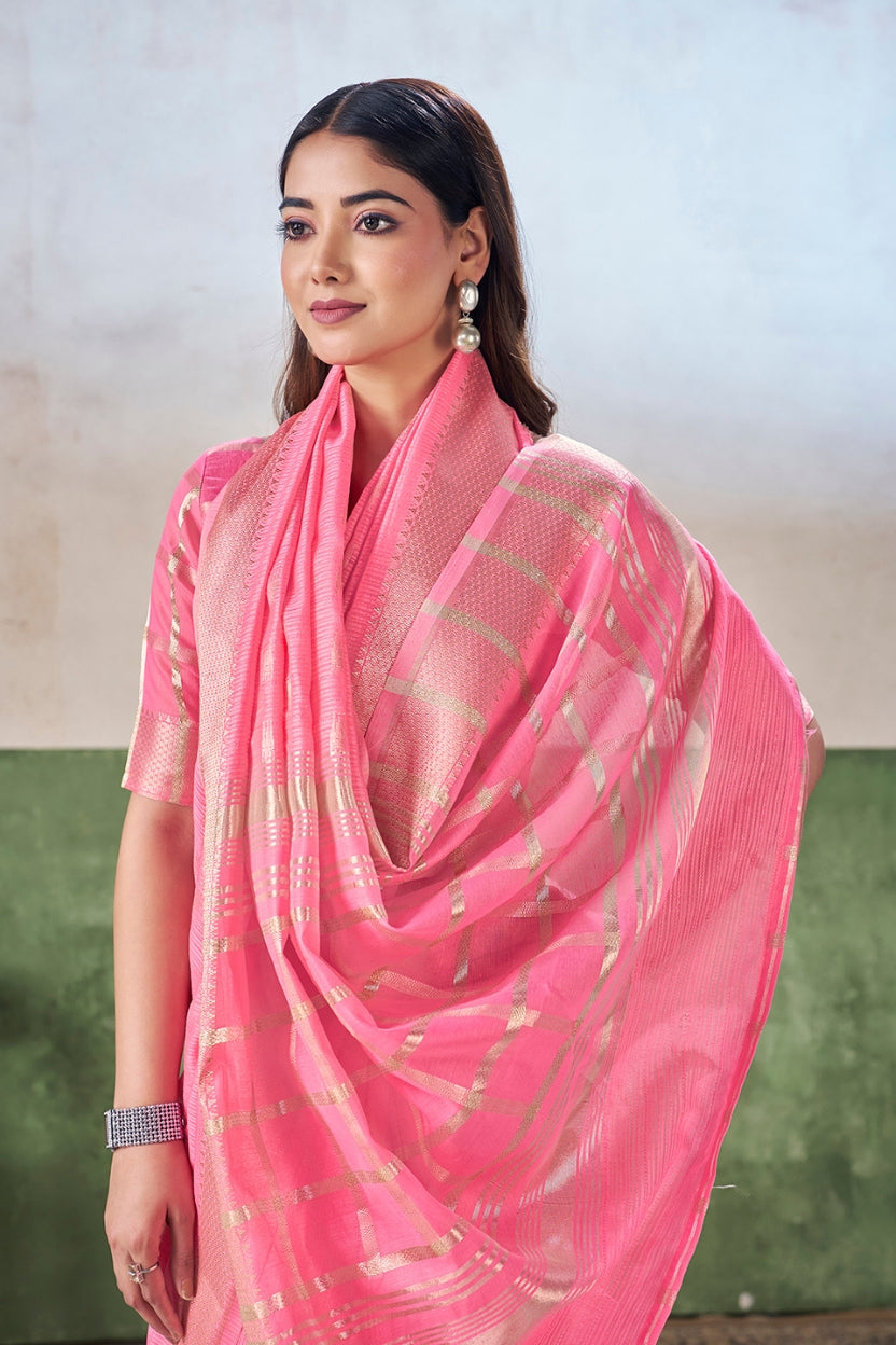 Pink Linen Cotton Saree
