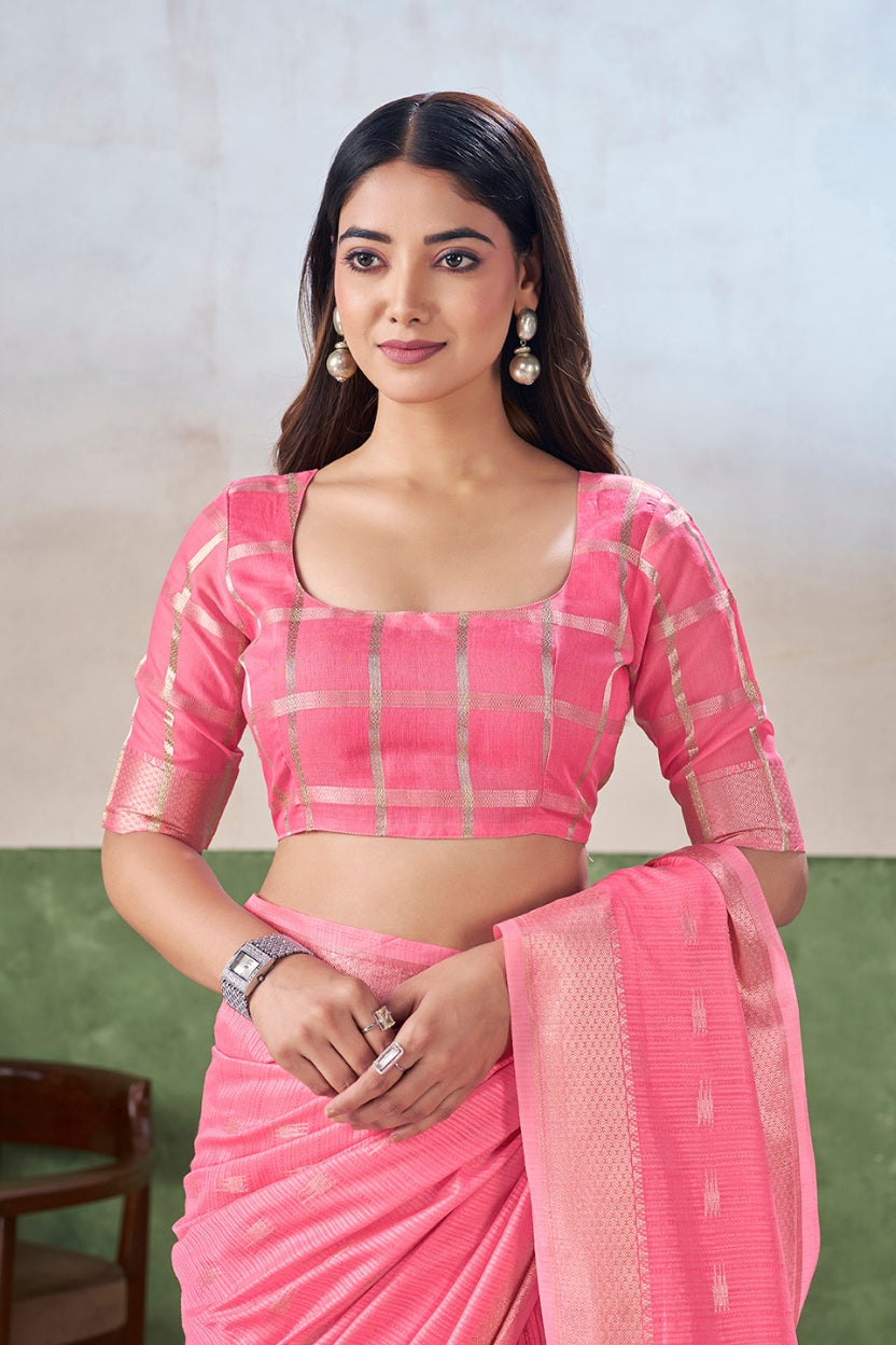 Pink Linen Cotton Saree