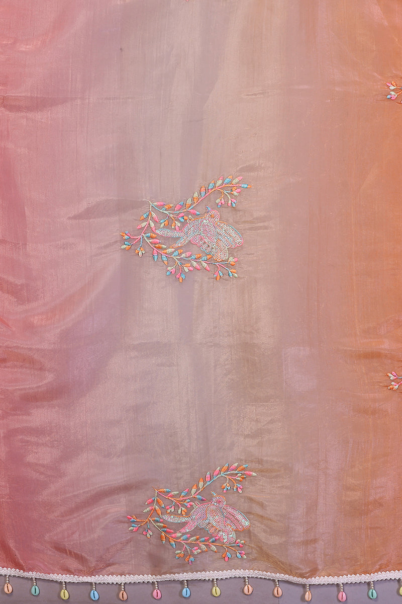 Pink Orange Dual Shade Embroidered Saree