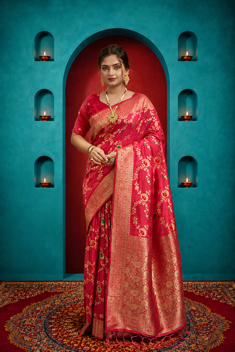Pink Pure Banarasi Khadi Silk Saree