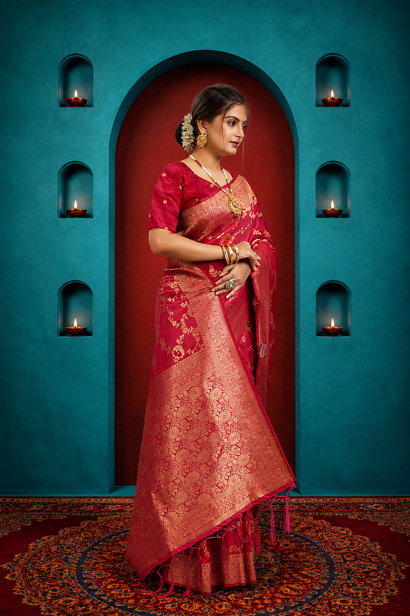 Pink Pure Banarasi Khadi Silk Saree