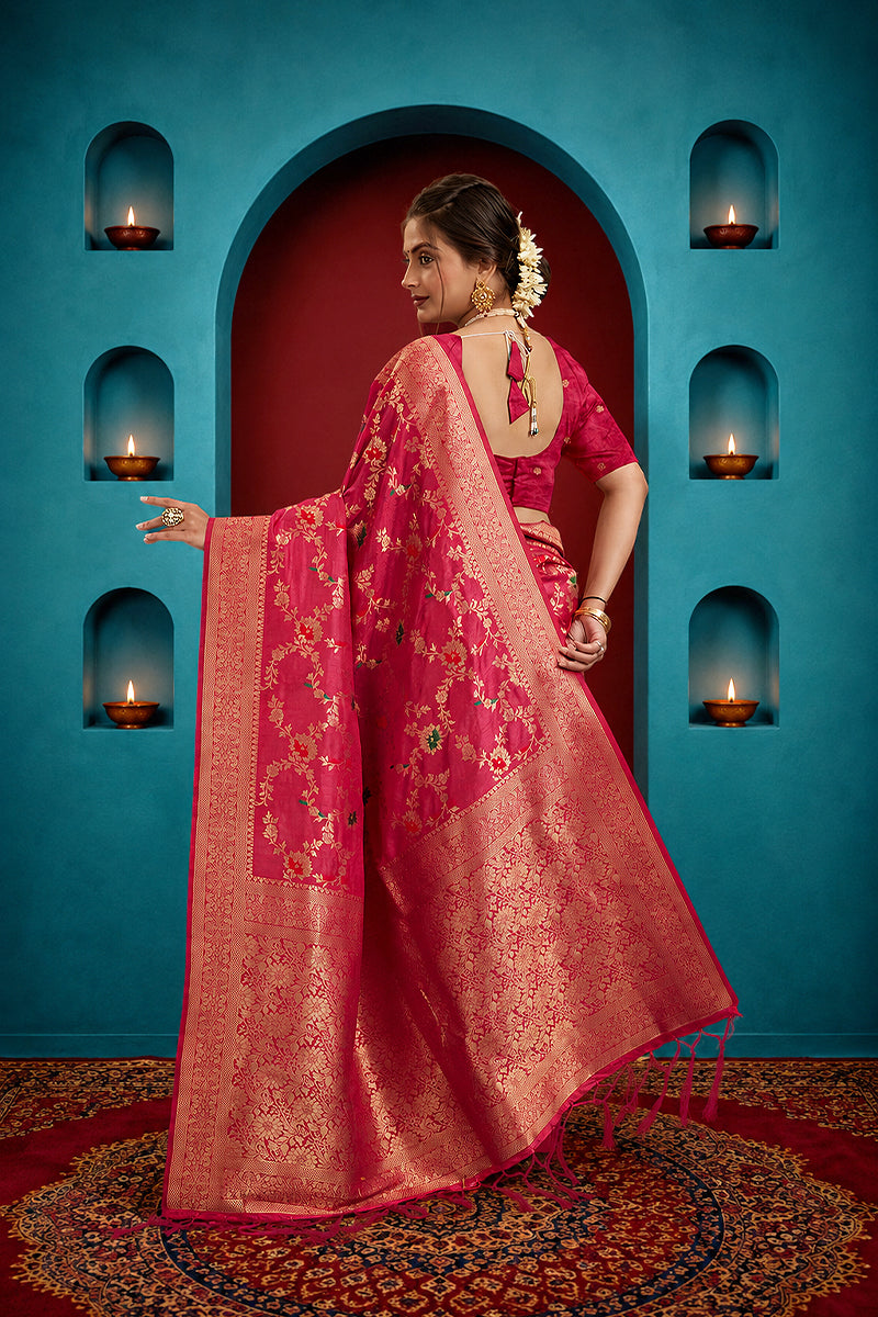 Pink Pure Banarasi Khadi Silk Saree