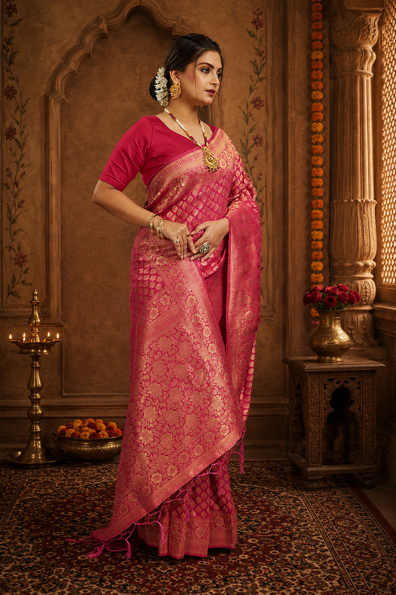 Pink Pure Soft Khadi Silk Saree