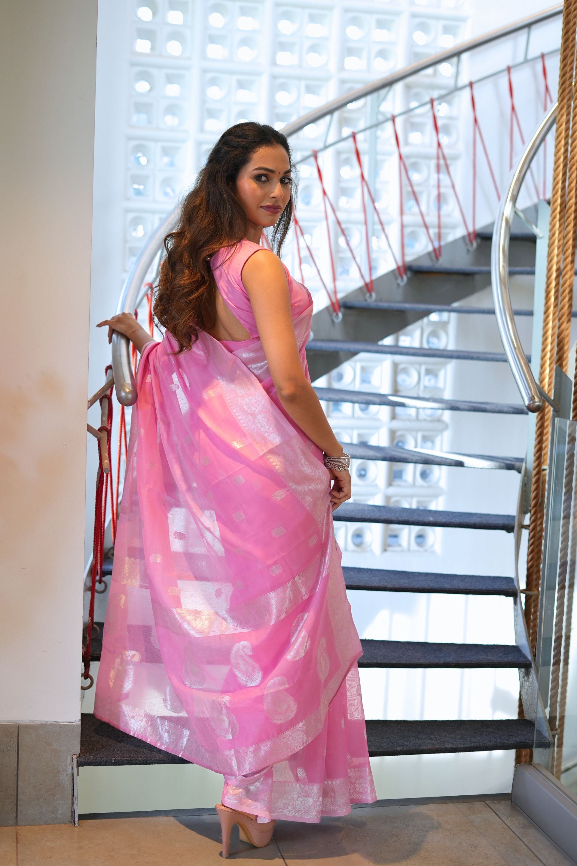 Pink Soft Cotton Silk Saree