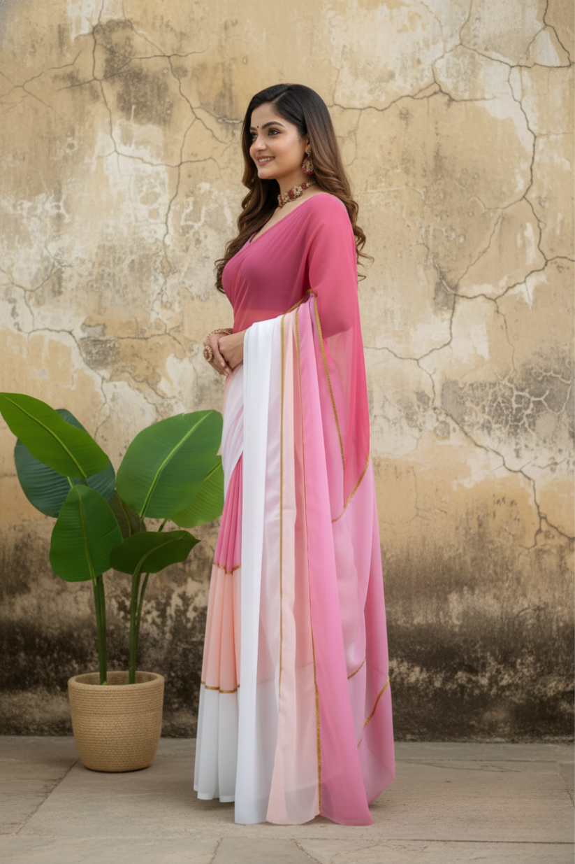 Pink Toned Plain Georgette Saree