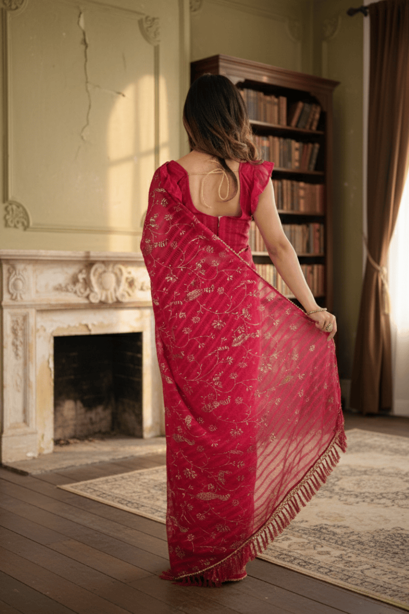 Pink Foil Printed Georgette Saree
