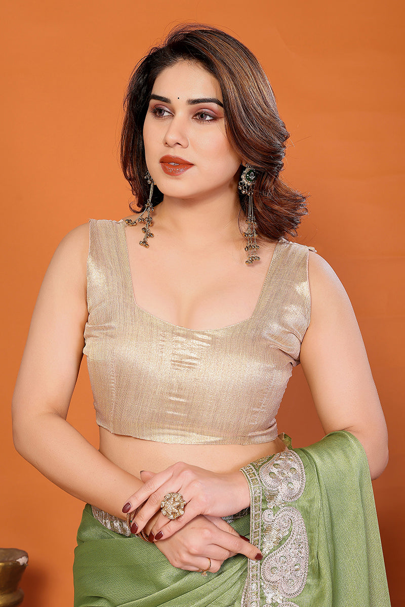 Pista Chiffon Embroidered Saree