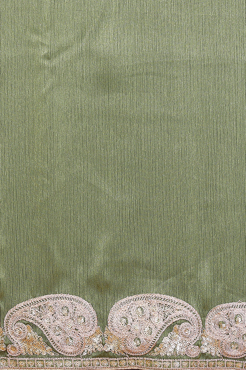 Pista Chiffon Embroidered Saree