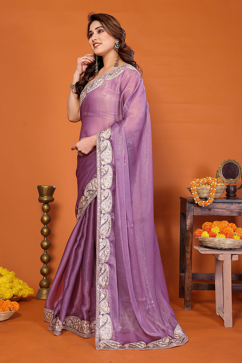 Purple Chiffon Embroidered Saree