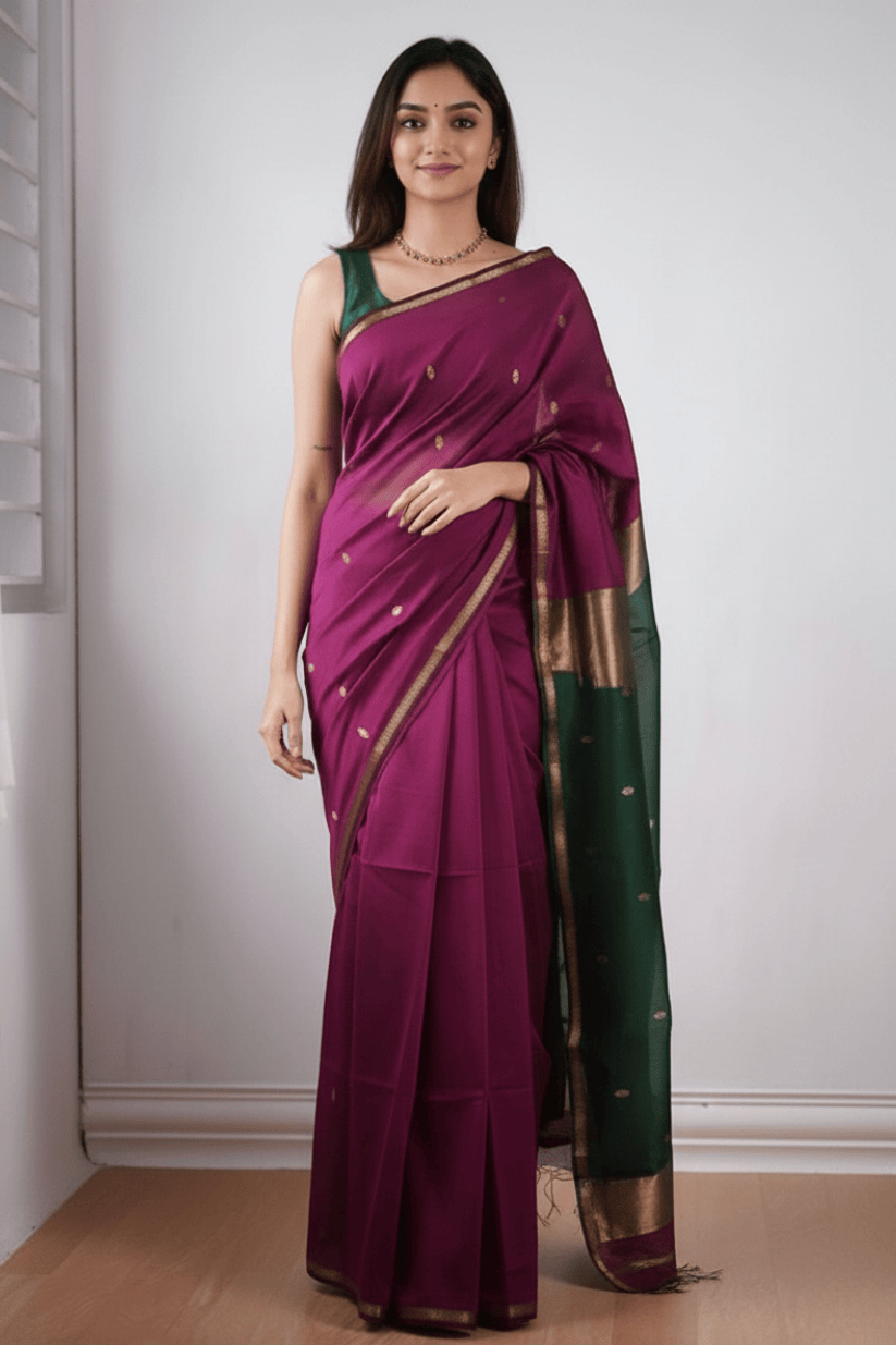 Purple Cotton Silk Saree