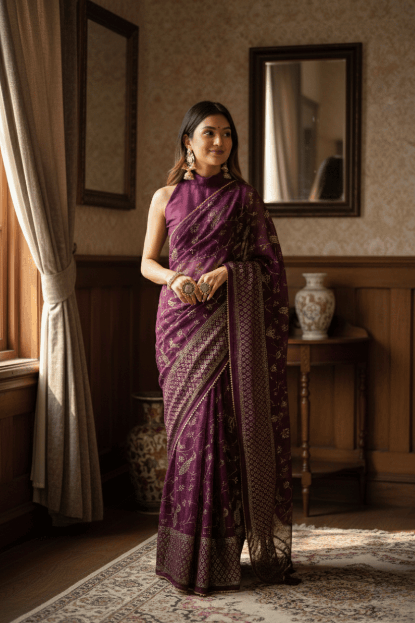 Purple Foil Printed Georgette Saree