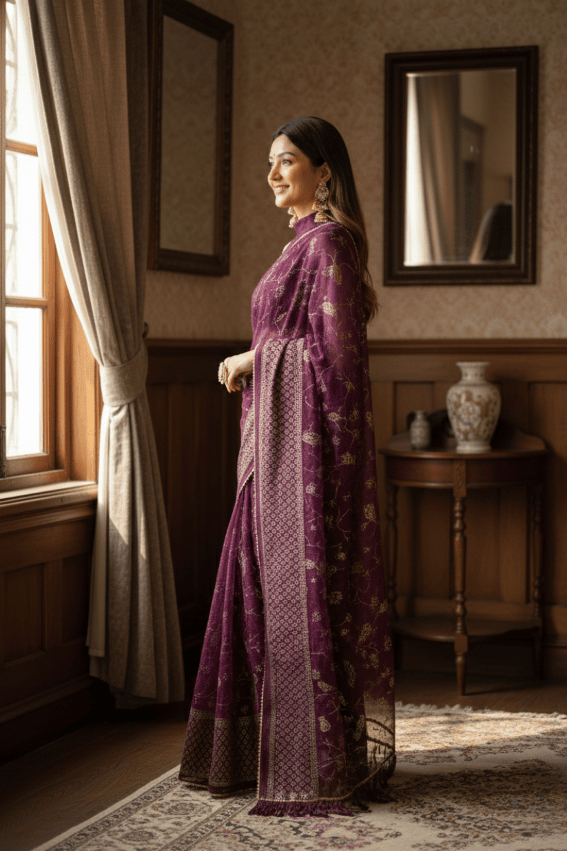 Purple Foil Printed Georgette Saree