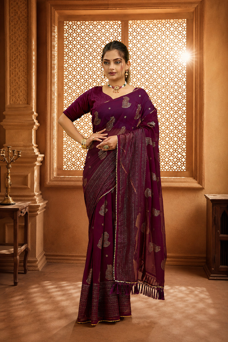 Purple Foil Printed Georgette Saree
