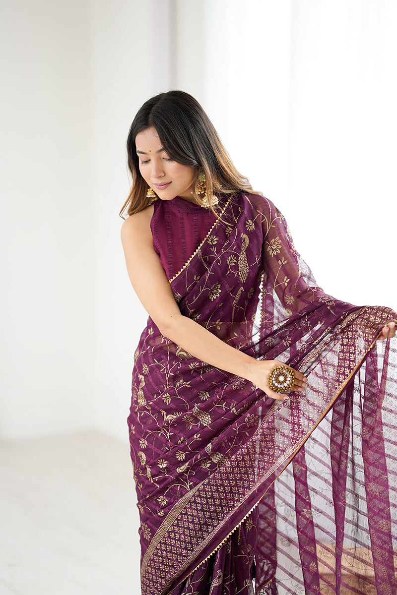 Purple Foil Printed Gharchola Georgette Saree