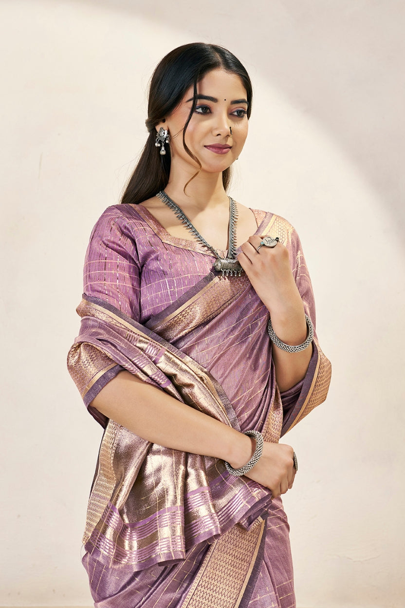Purple Linen Cotton Saree