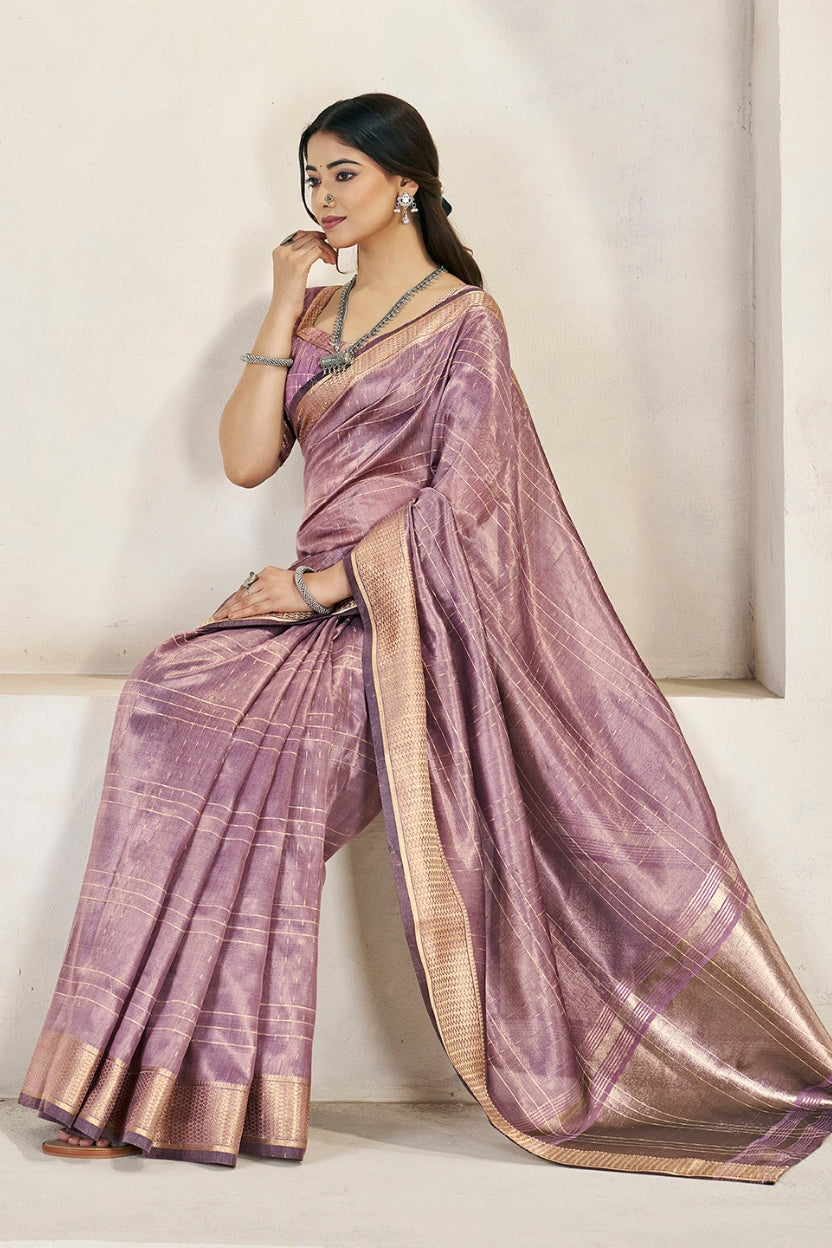 Purple Linen Cotton Saree