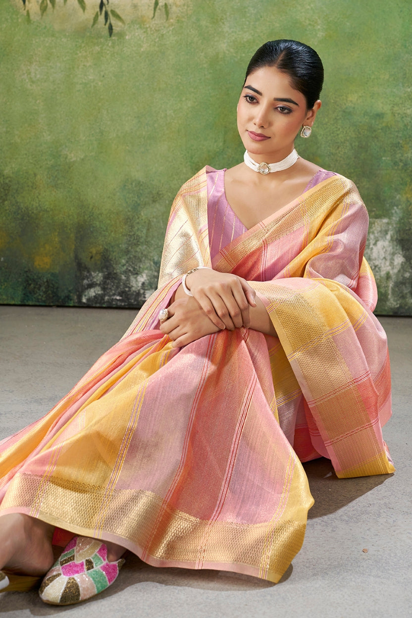 Purple Linen Cotton Zari Weaving Saree