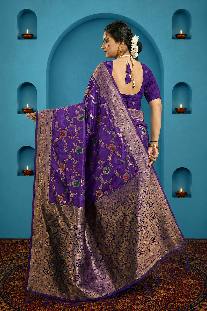 Purple Pure Banarasi Khadi Silk Saree