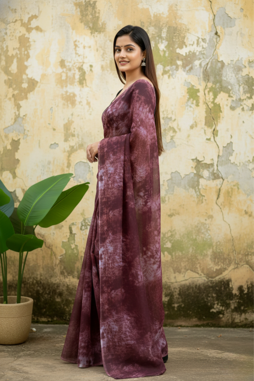 Purple Ready To Wear Marble Dyed Rangoli Silk Saree