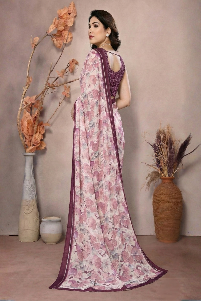 Purple Satin Printed Saree