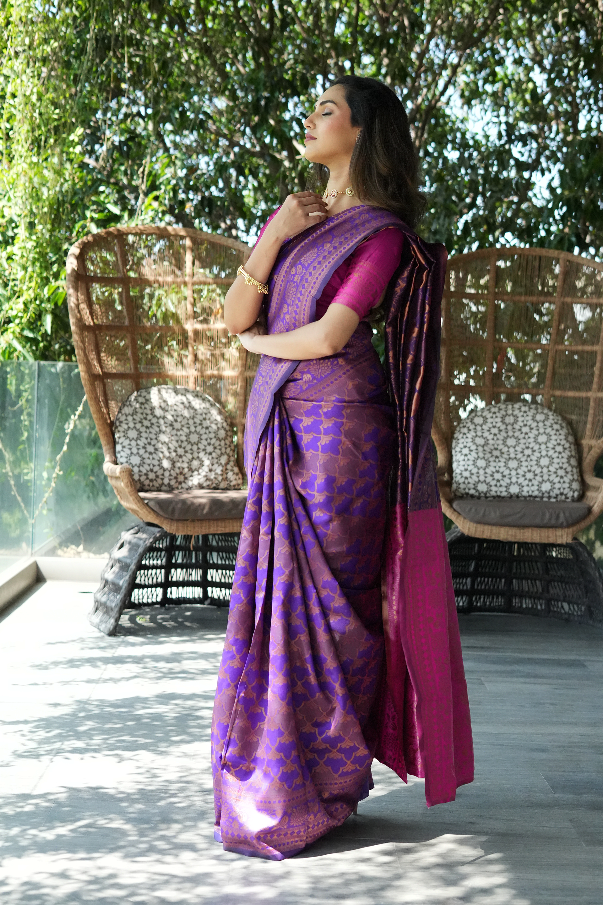 Purple Woven Banarasi Silk Saree