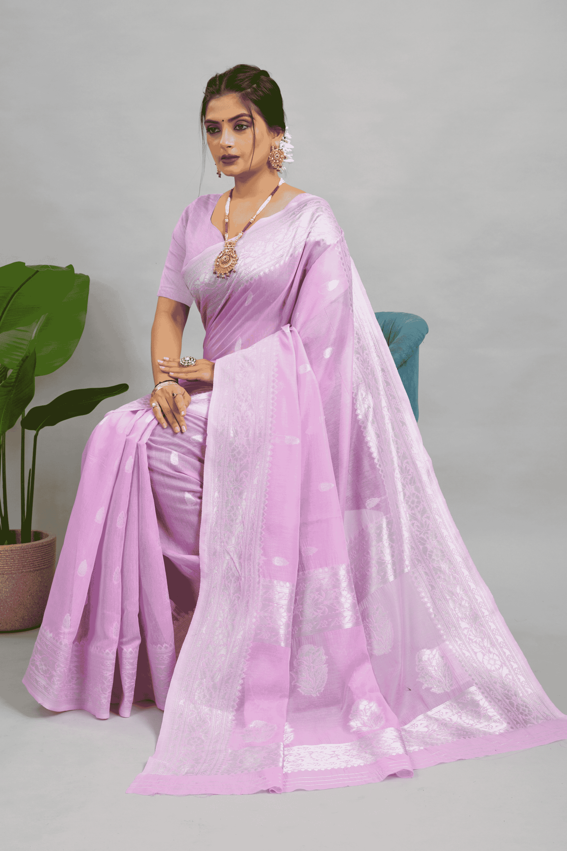 Purple Woven Cotton Silk Saree