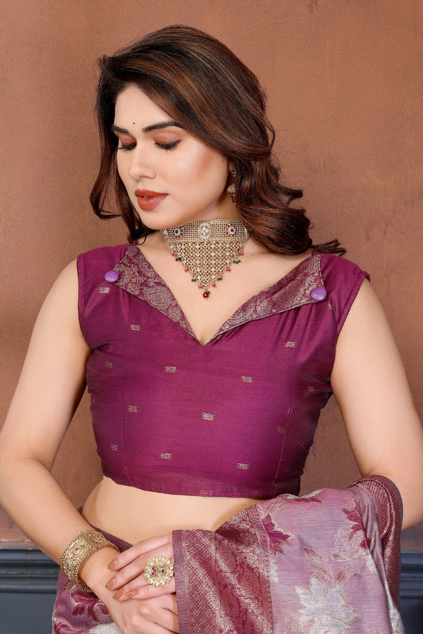 Purple Lotus Cotton Blend Jacquard Zari Saree