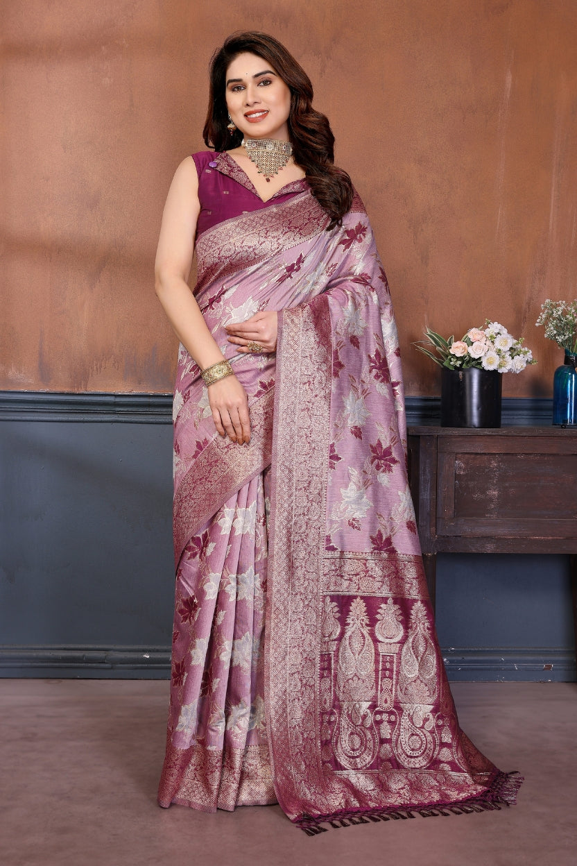 Purple Lotus Cotton Blend Jacquard Zari Saree
