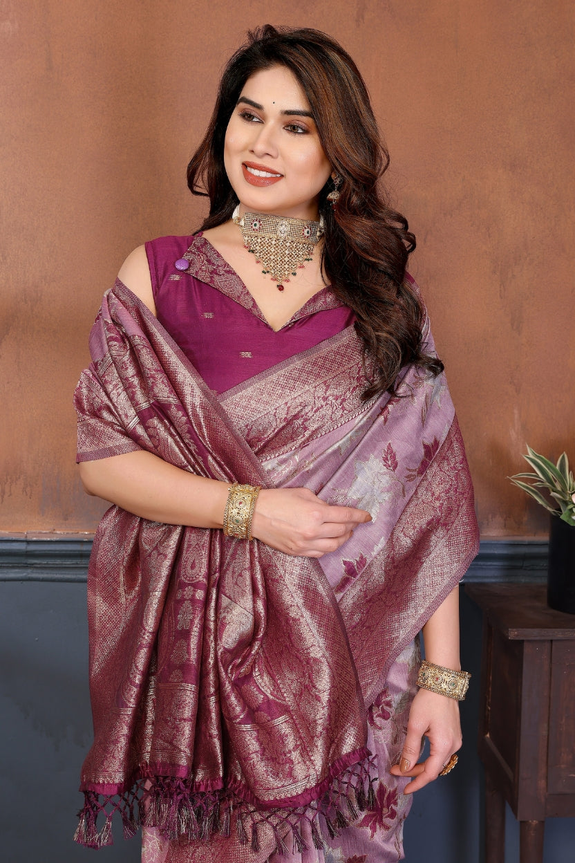 Purple Lotus Cotton Blend Jacquard Zari Saree