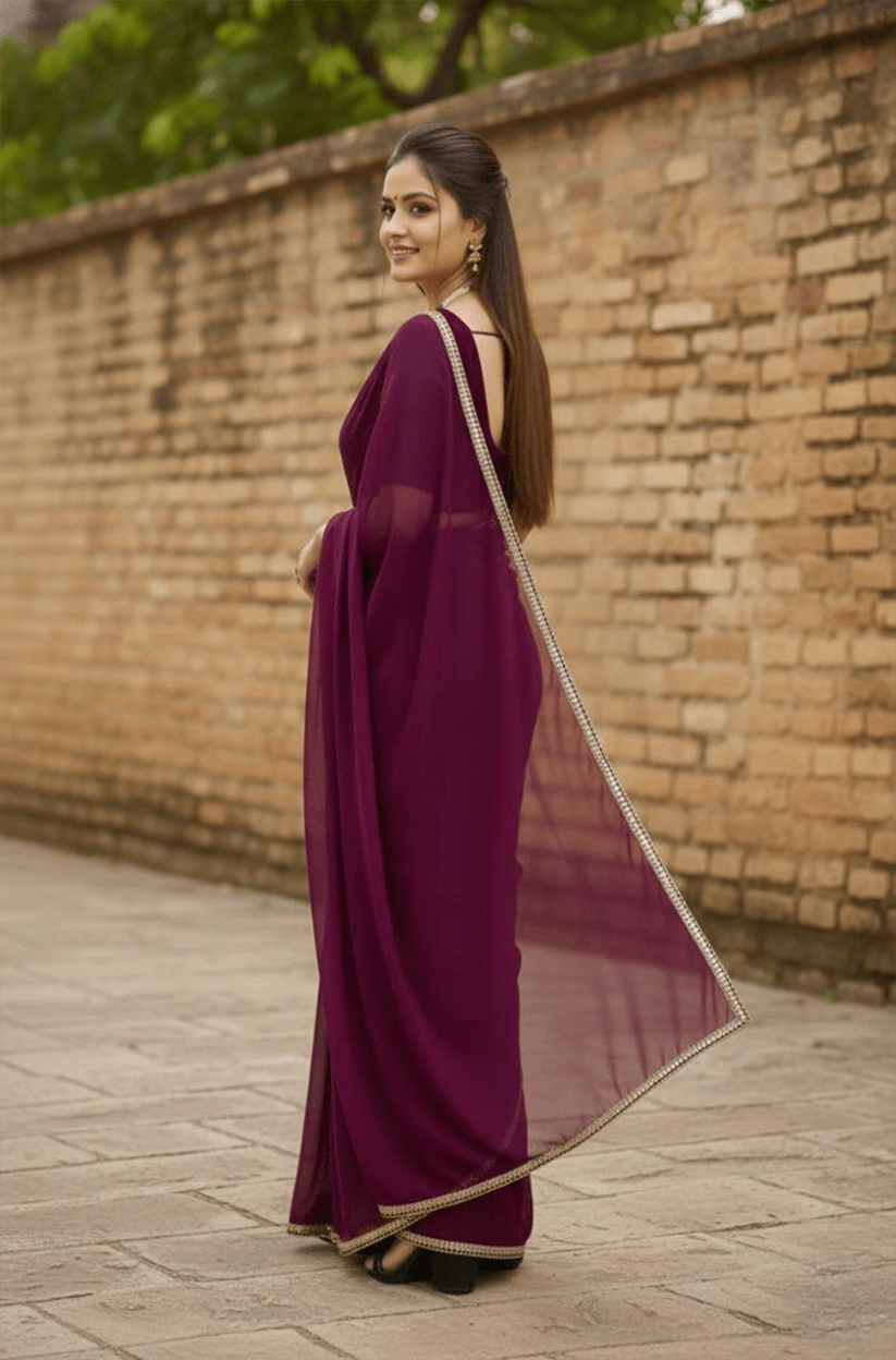 Purple Mirror Lace Georgette Saree