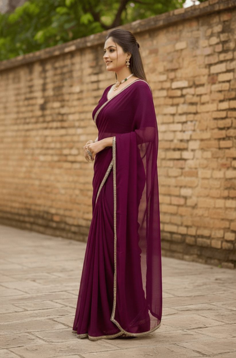 Purple Mirror Lace Georgette Saree