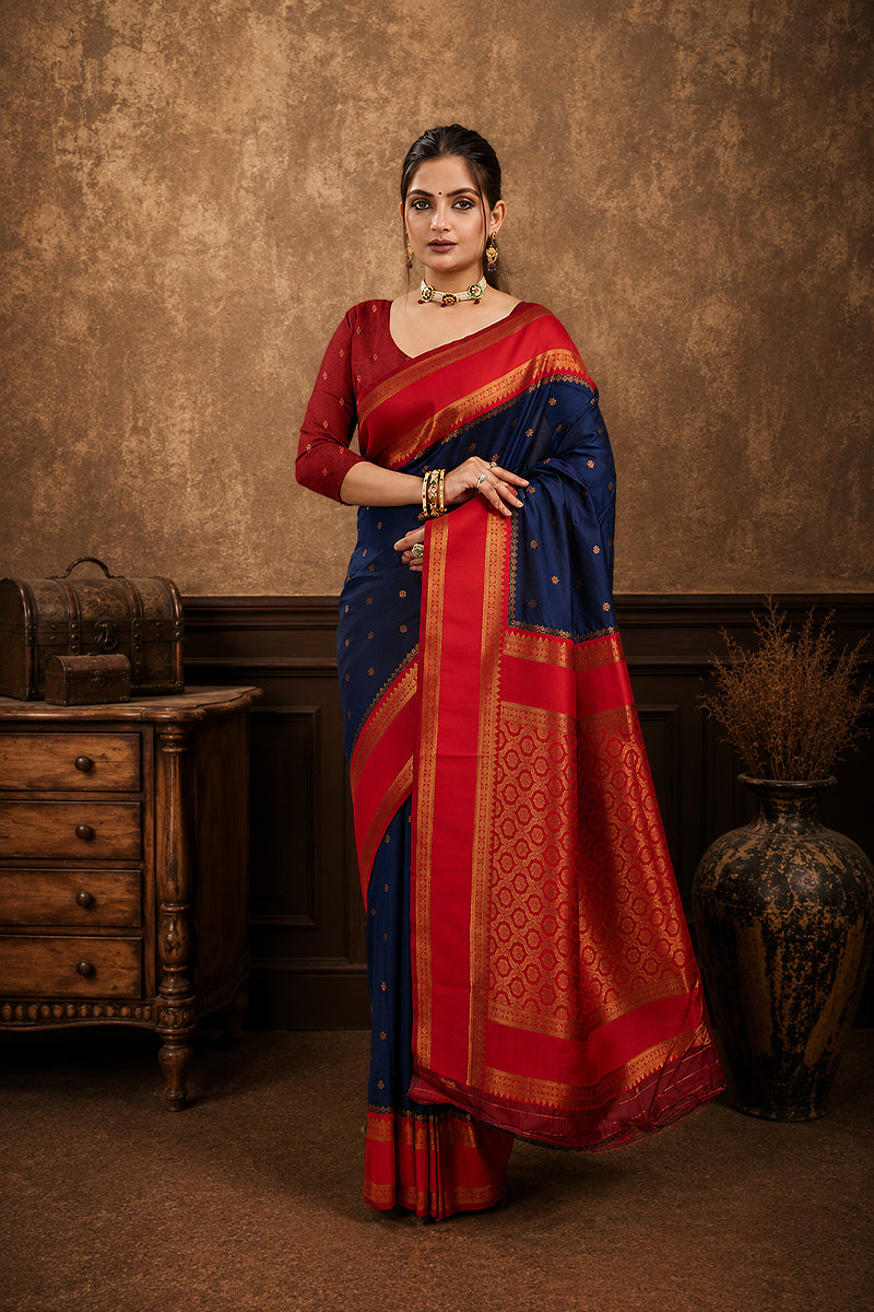 Royal Blue Narayan Border Silk Blend Saree
