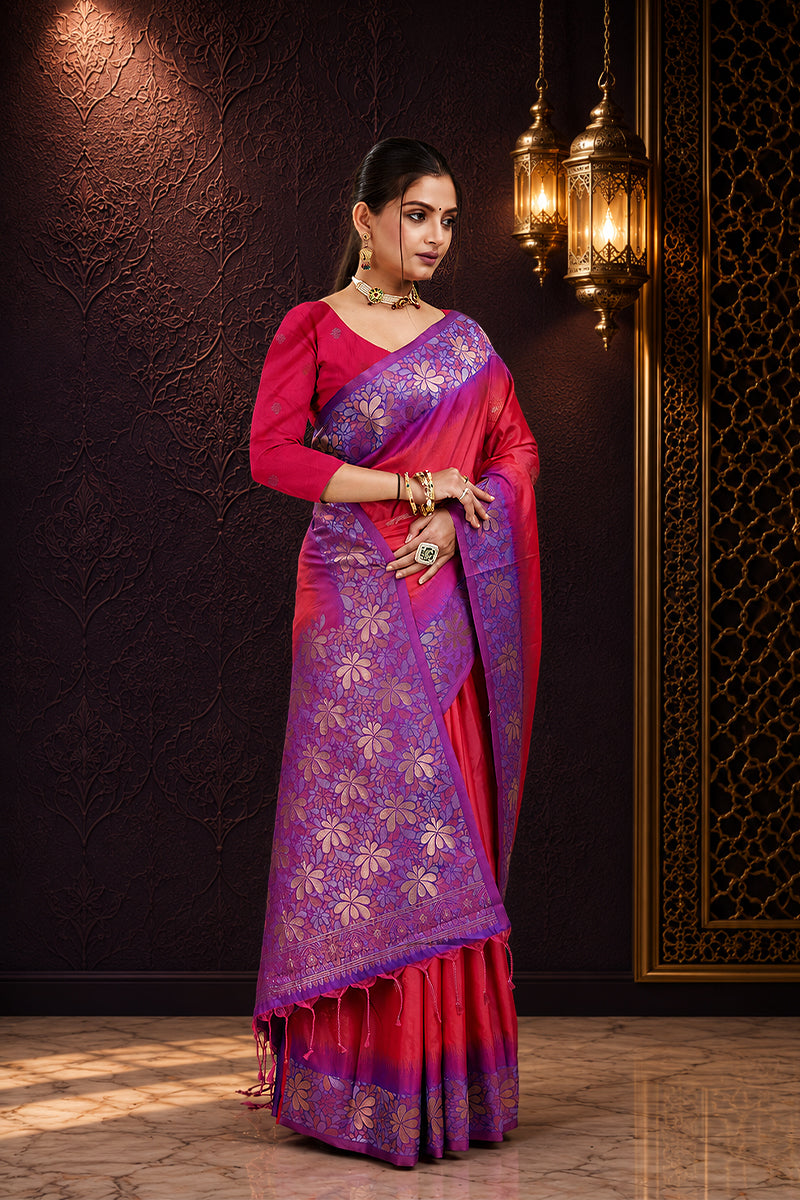 Pink Tone Banarasi Handloom Silk Saree