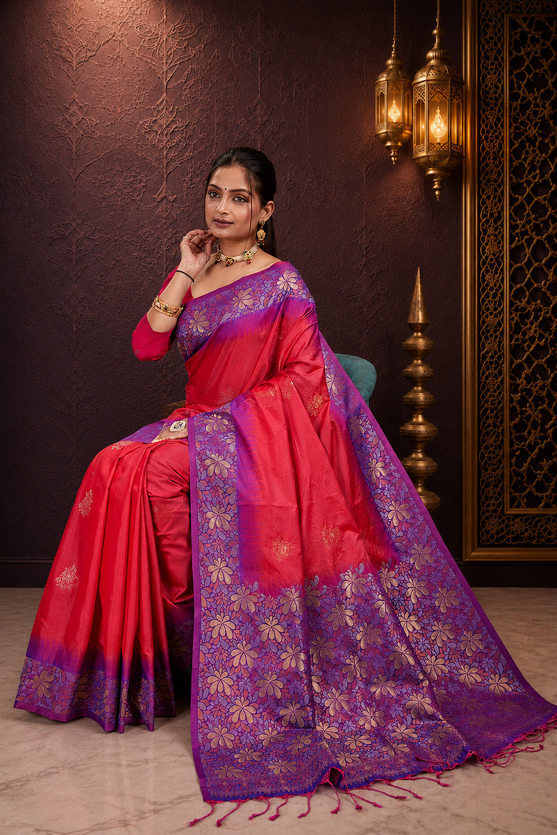 Pink Tone Banarasi Handloom Silk Saree