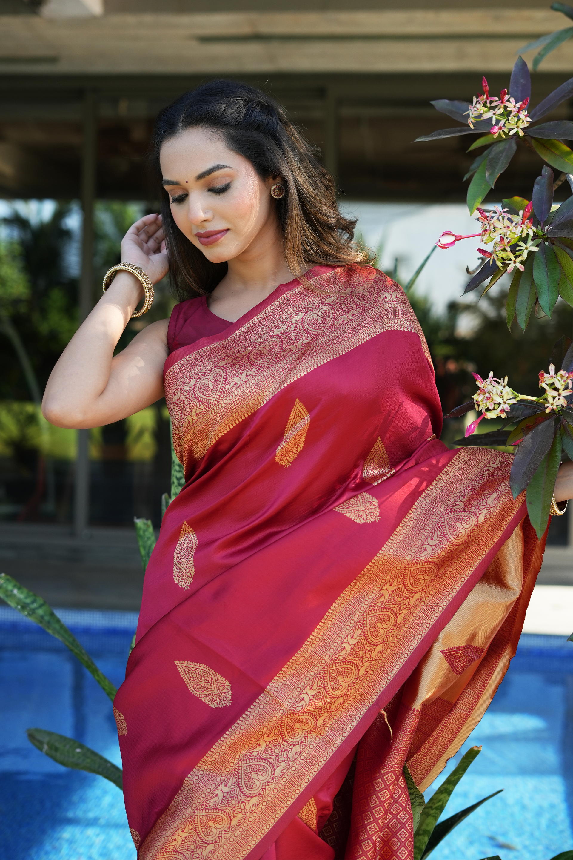 Rajwadi Maroon Banarasi Silk Saree