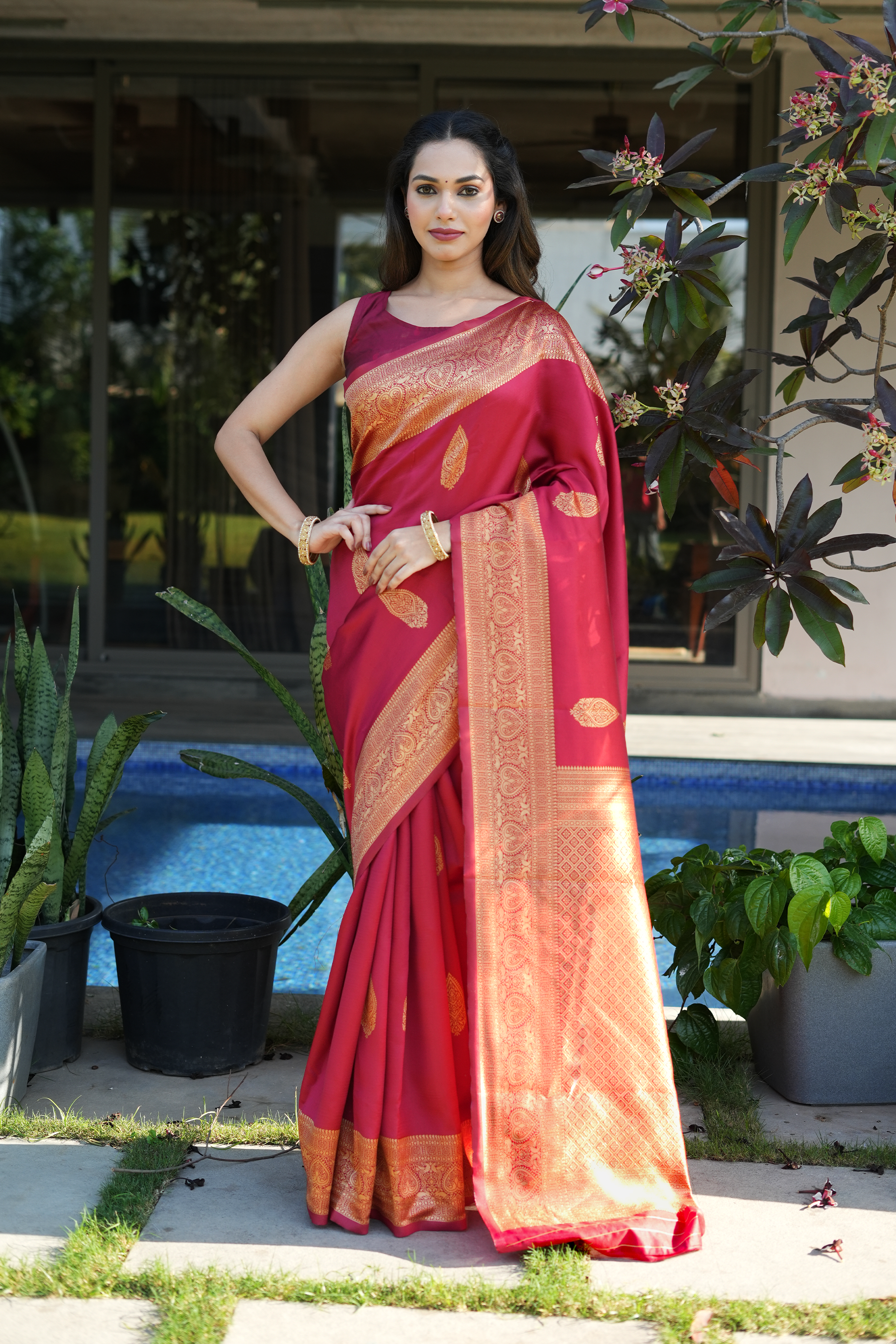 Rajwadi Maroon Banarasi Silk Saree