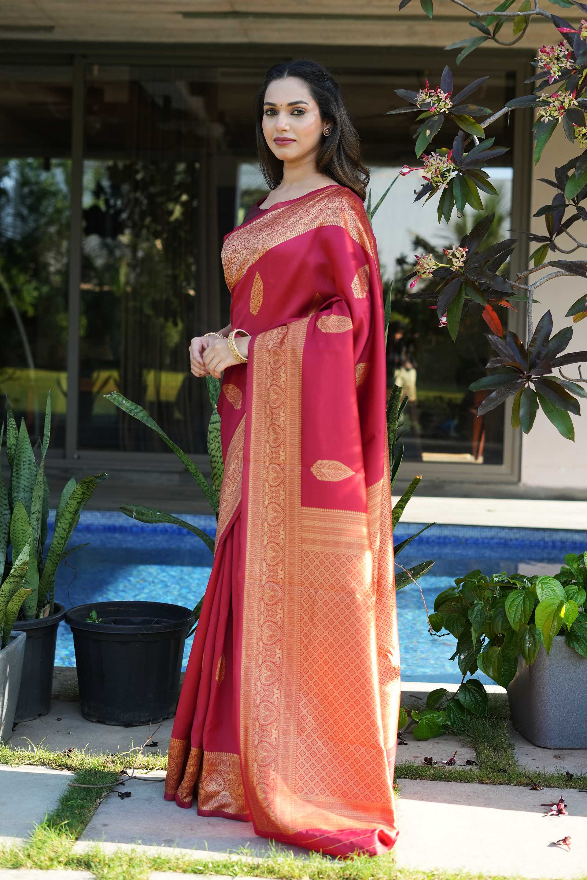 Rajwadi Maroon Banarasi Silk Saree