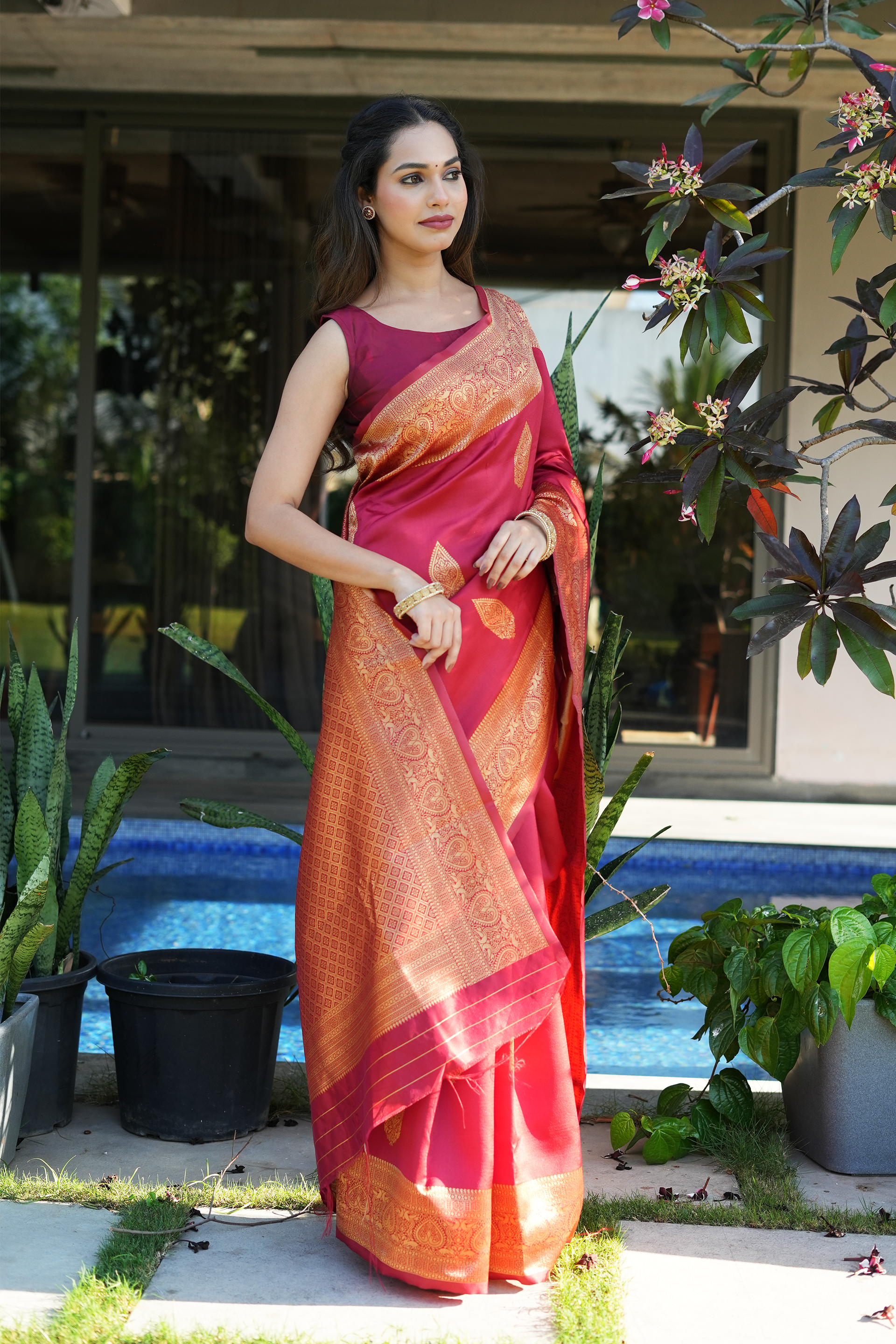 Rajwadi Maroon Banarasi Silk Saree