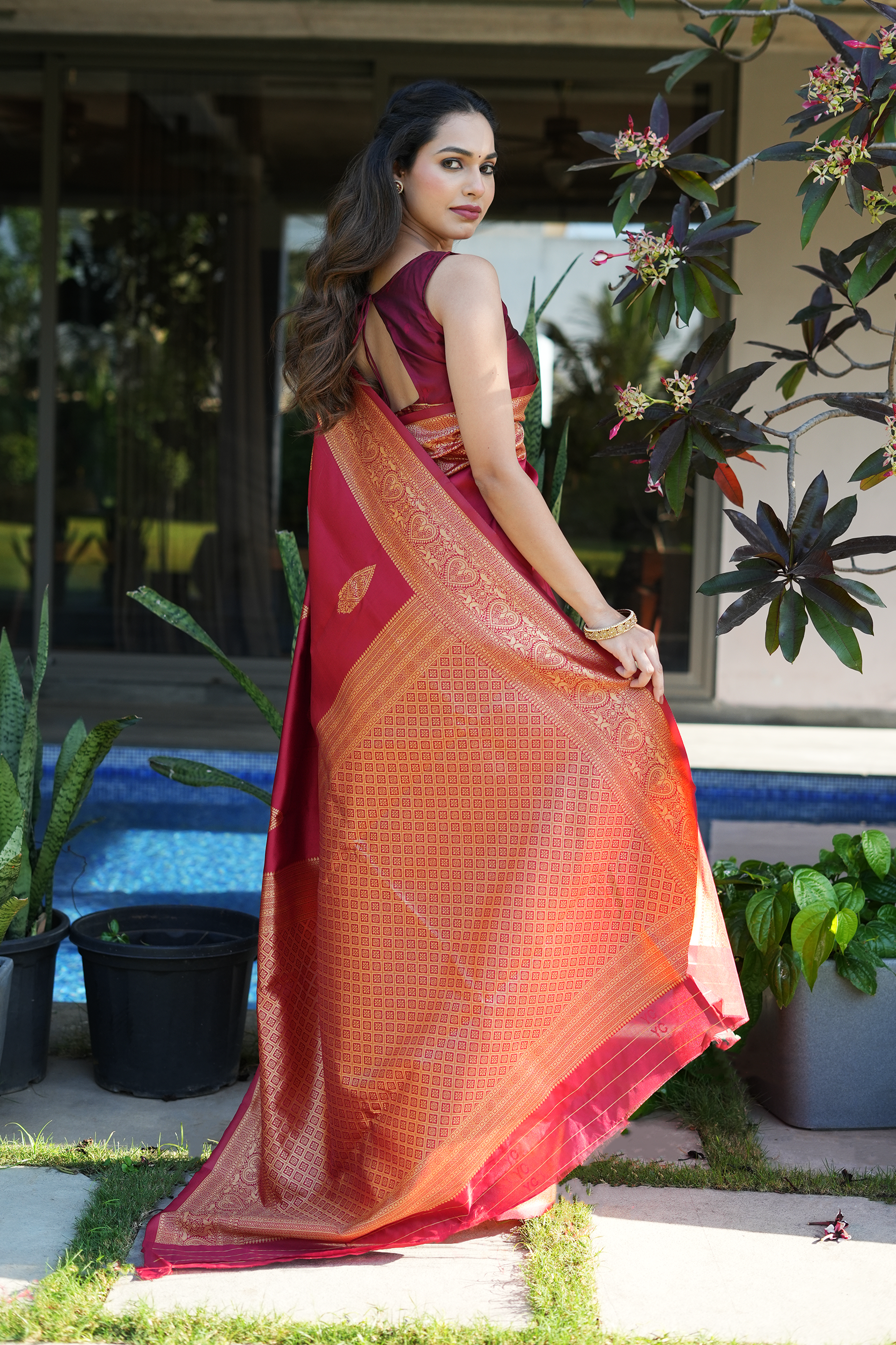 Rajwadi Maroon Banarasi Silk Saree