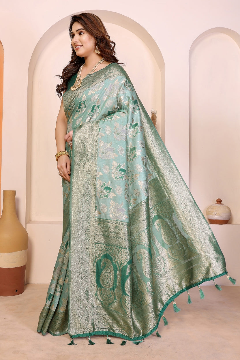 Rama Cotton Blend Jacquard Zari Saree