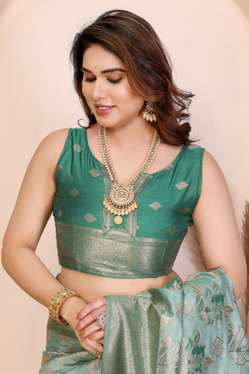 Rama Cotton Blend Jacquard Zari Saree
