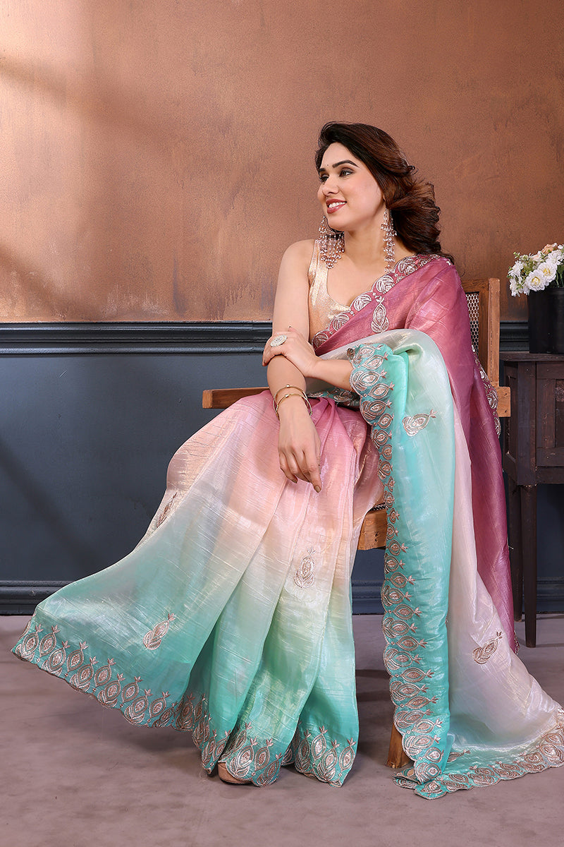 Rama Dual Sahde Embroidered Saree