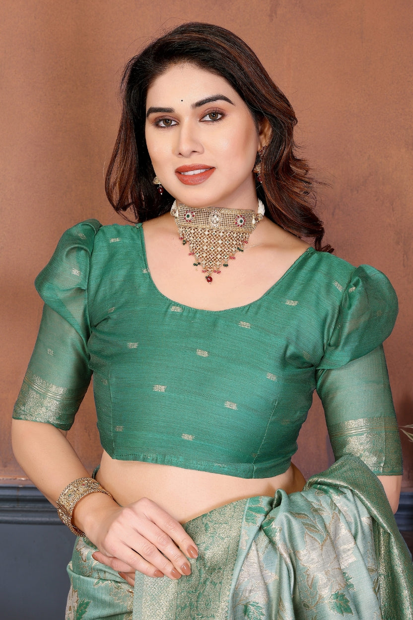 Rama Lotus Cotton Blend Jacquard Zari Saree