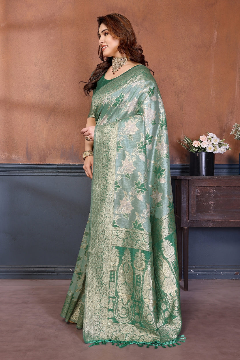 Rama Lotus Cotton Blend Jacquard Zari Saree