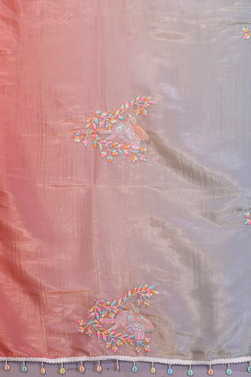 Rama Peach Dual Shade Embroidered Saree