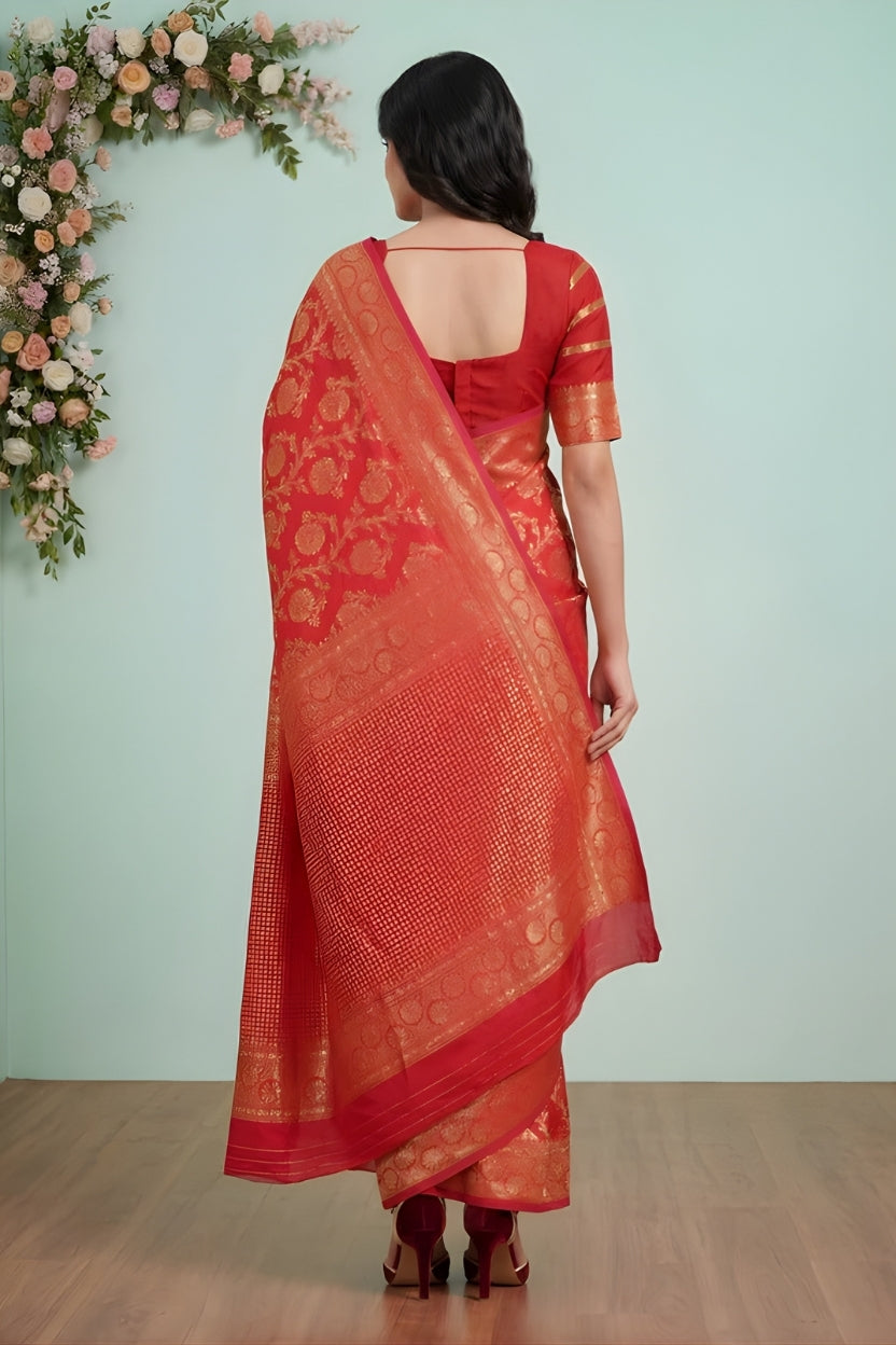 Red Kanjivaram Woven Silk Blend Saree