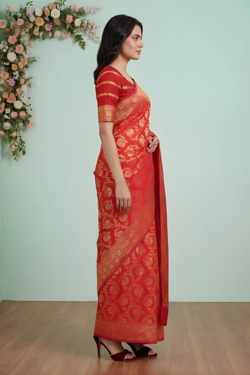 Red Kanjivaram Woven Silk Blend Saree