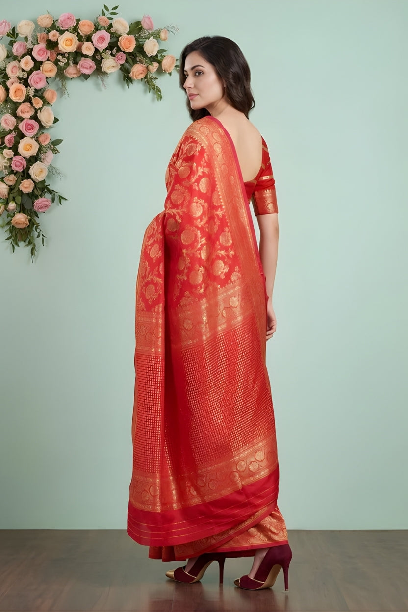 Red Kanjivaram Woven Silk Blend Saree